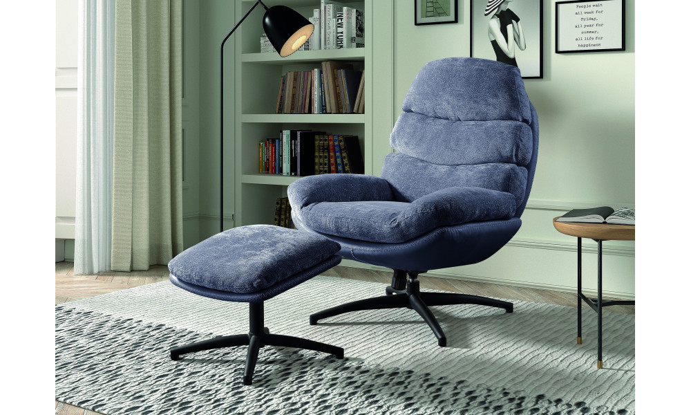 CATY - Fauteuil Pivotant fixe avec mouvement Balancier + pouf 