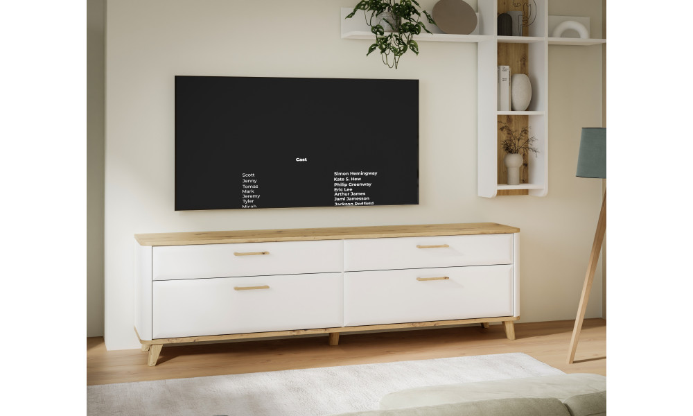 HANDY - Meuble TV 2 tiroirs 2 abattants 