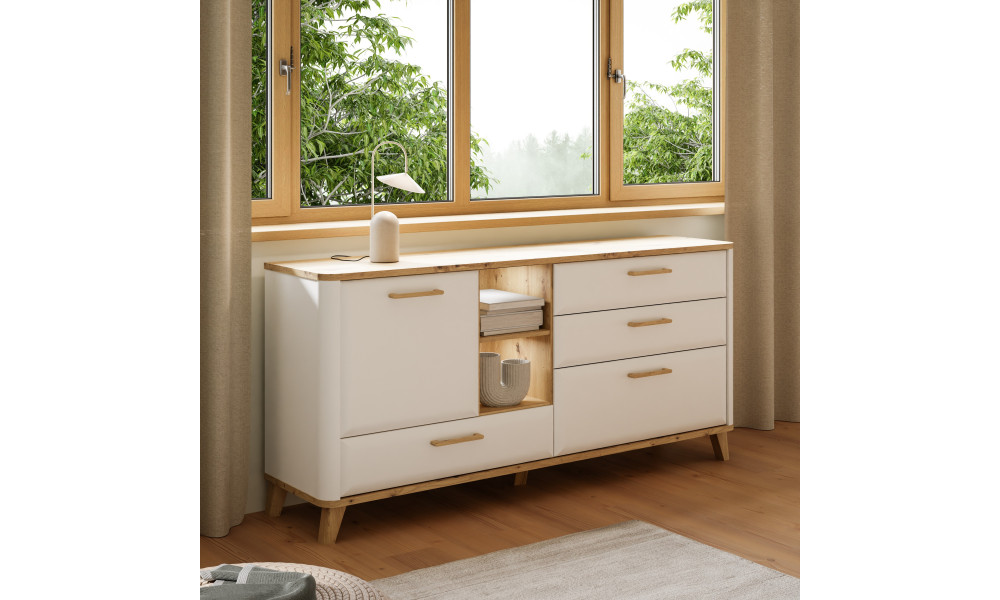 HANDY - Bahut gauche 1 porte 2 niches 2 tiroirs 2 abattants 