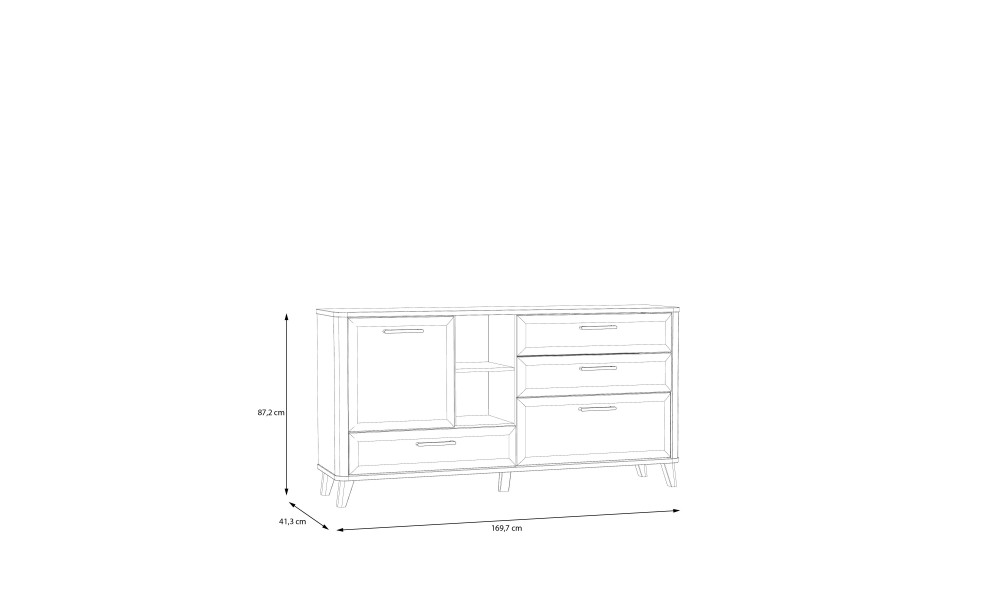 HANDY - Bahut gauche 1 porte 2 niches 2 tiroirs 2 abattants 