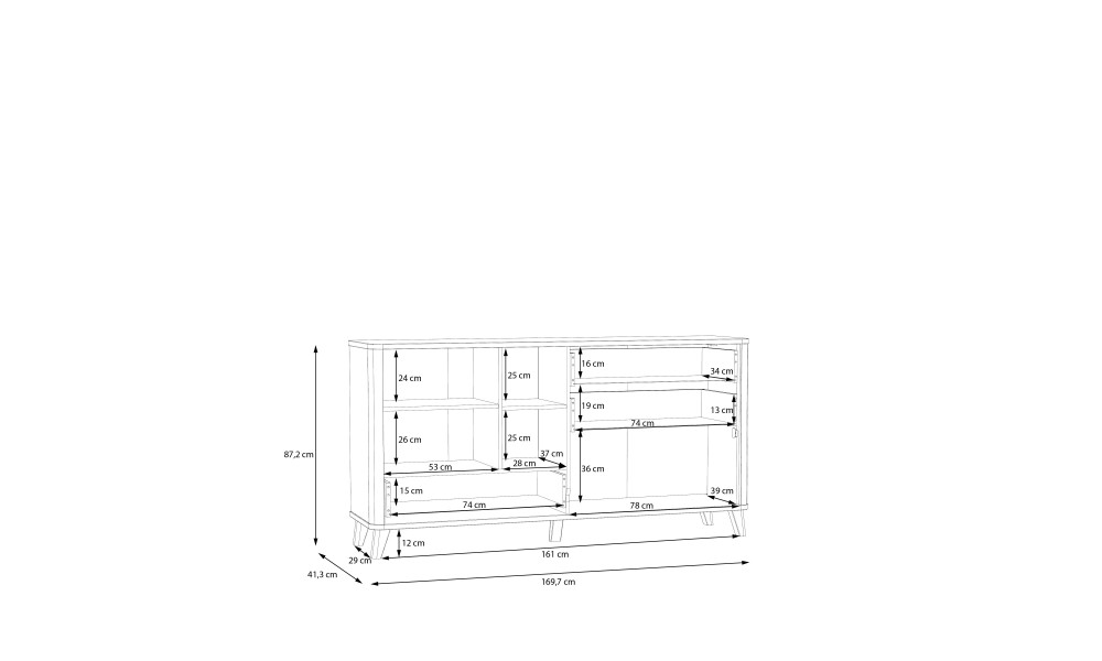 HANDY - Bahut gauche 1 porte 2 niches 2 tiroirs 2 abattants 