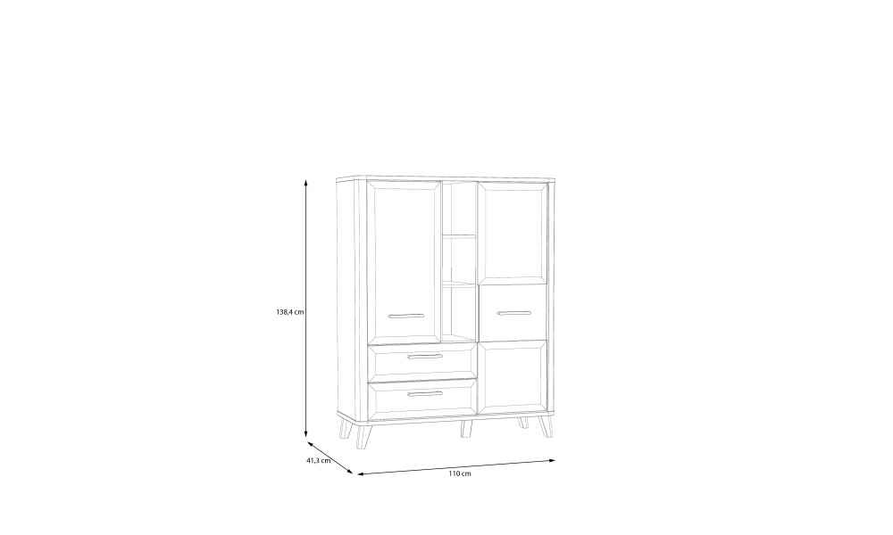 HANDY - Vitrine 2 portes 3 niches 2 tiroirs 