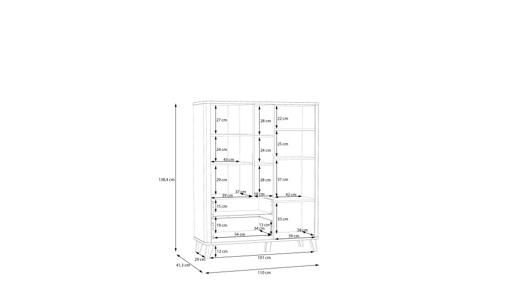 HANDY - Vitrine 2 portes 3 niches 2 tiroirs 