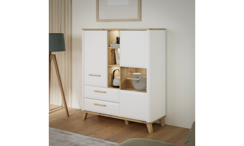 HANDY - Vitrine 2 portes 3 niches 2 tiroirs 