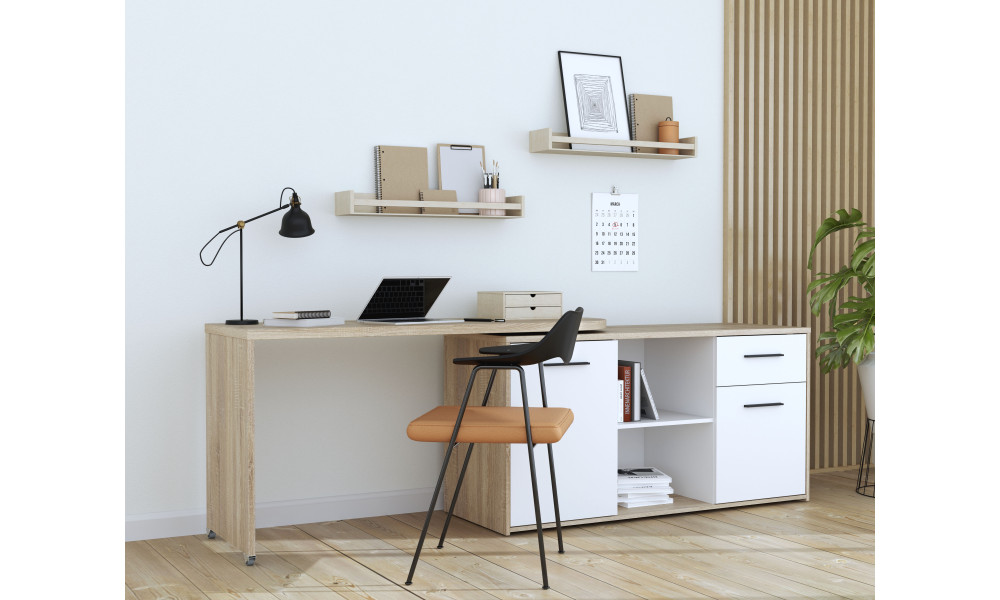 ALICIA - Bureau droit 2 portes, 2 tablettes, 1 tiroir, 2 niches 