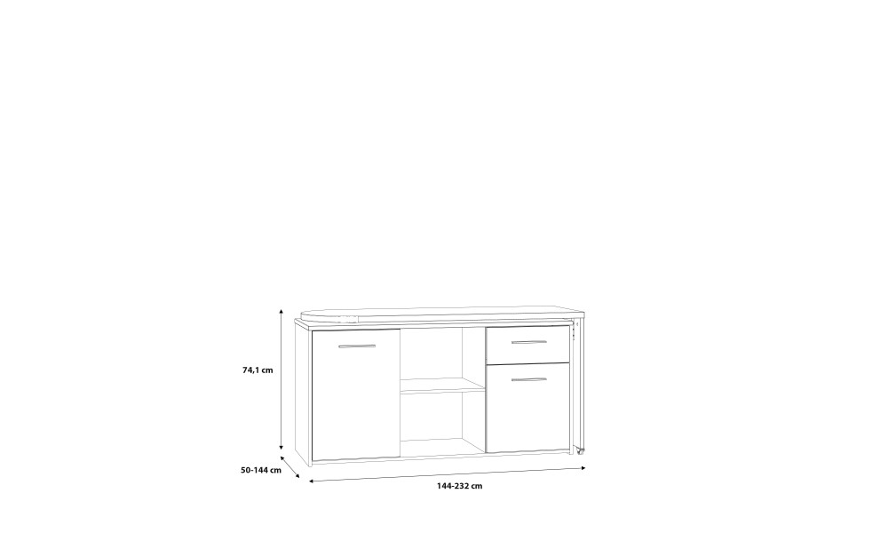 ALICIA - Bureau droit 2 portes, 2 tablettes, 1 tiroir, 2 niches 
