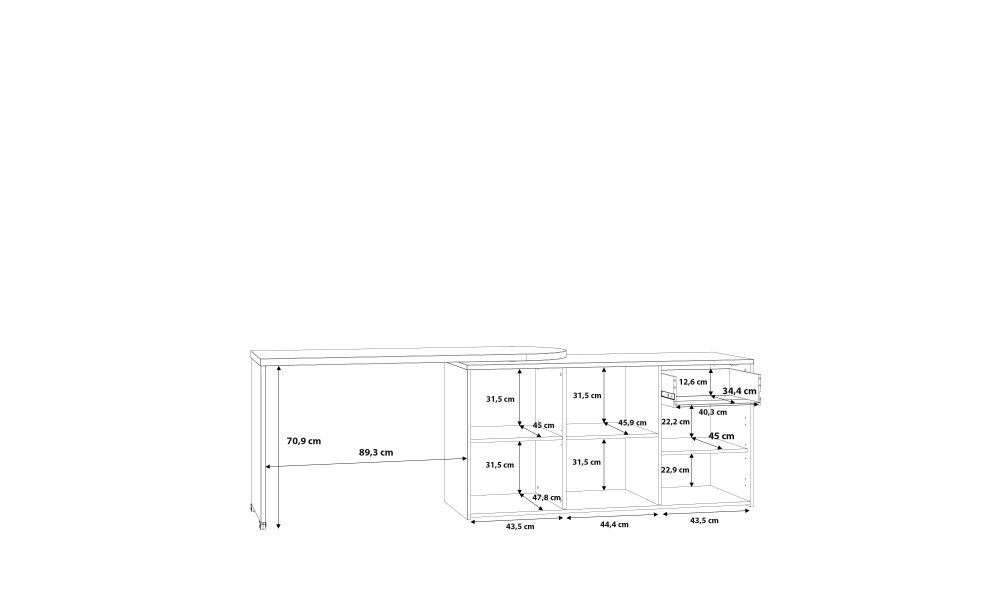 ALICIA - Bureau droit 2 portes, 2 tablettes, 1 tiroir, 2 niches 
