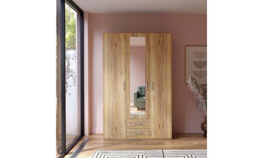 ECONOBOX - Armoire 3 portes 1 miroir 2 tiroirs 