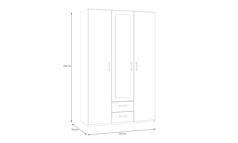 ECONOBOX - Armoire 3 portes 1 miroir 2 tiroirs 