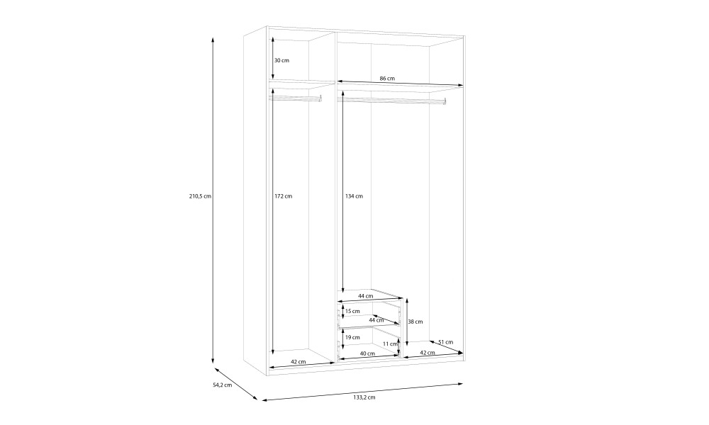 ECONOBOX - Armoire 3 portes 1 miroir 2 tiroirs 