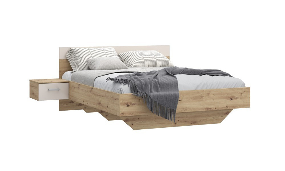 TANAIA - Lit pour couchage 160x200 + 2 chevets suspendus 