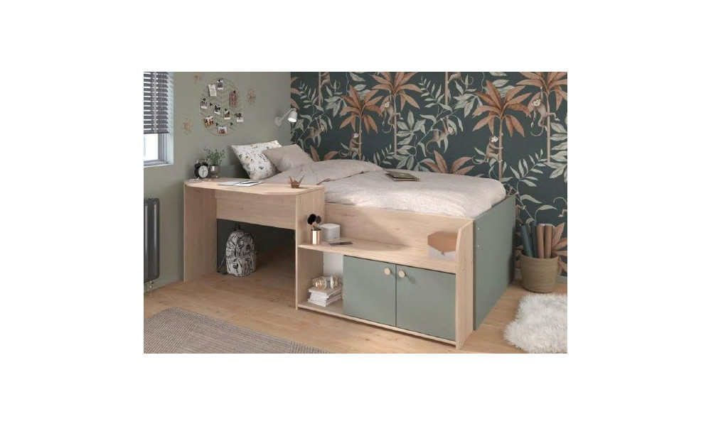 JADE - Lit combi pour couchage 90x190 avec bureau et rangement 