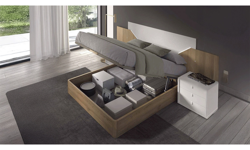 SALSA - Lit pour couchage 140x190, 2 chevets 2 tiroirs 1 niche   