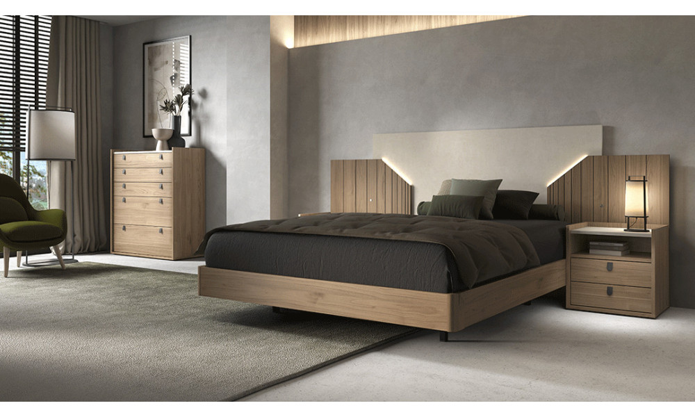 SALSA - Lit pour couchage 140x190, 2 chevets 2 tiroirs 1 niche   