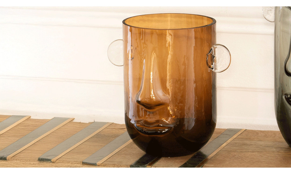 Vase visage marron h20 