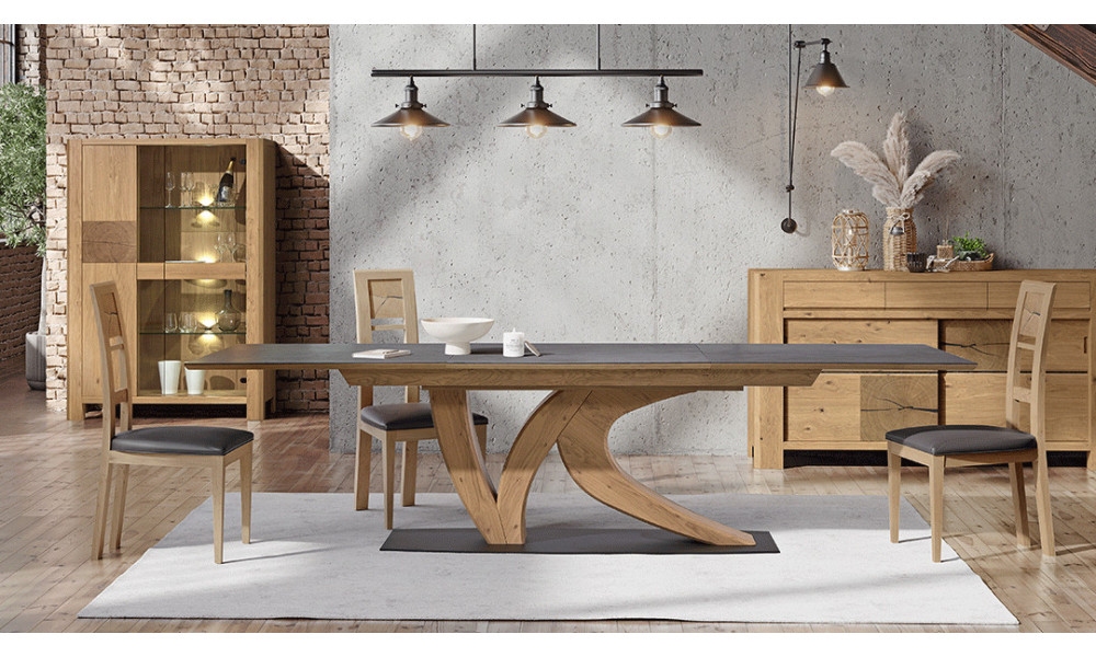 GALEAC - Table de repas pied central avec une allonge L200  