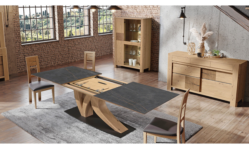 GALEAC - Table de repas pied central avec une allonge L200  