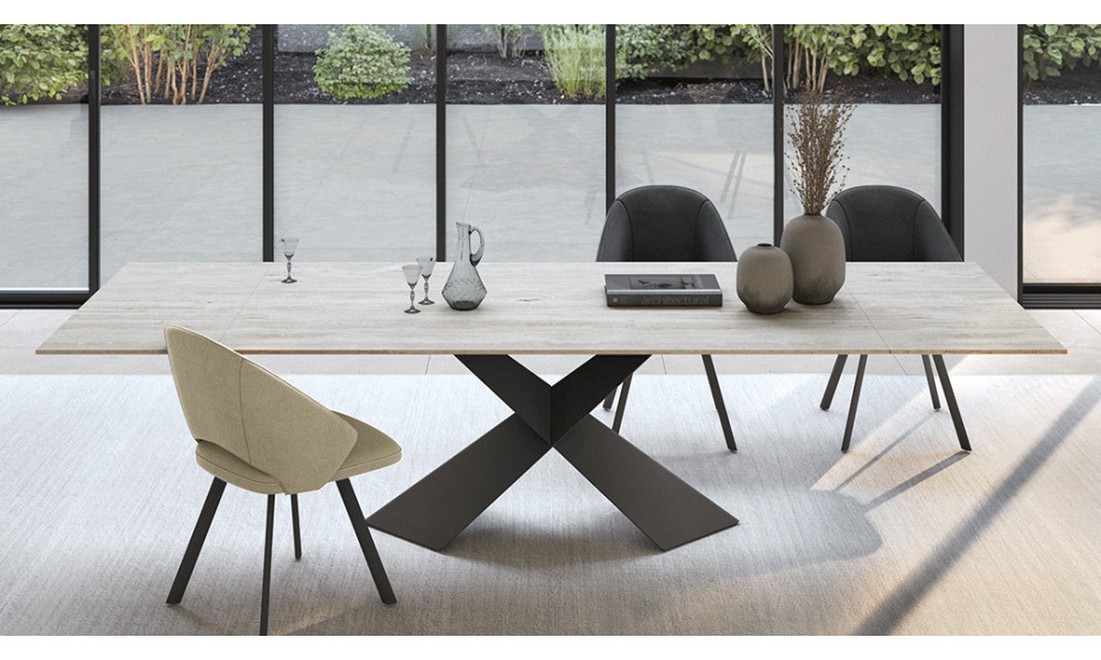 CANOPEE - Table pied papillon céramique travertin  