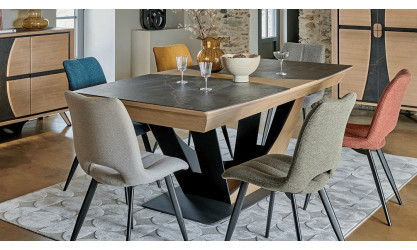 OMEGA - Table tonneau, plateau céramique 3 allonges    