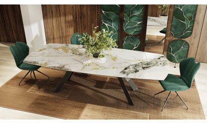 MIRI  - Table plateau céramique ovalisé, 2 allonges  