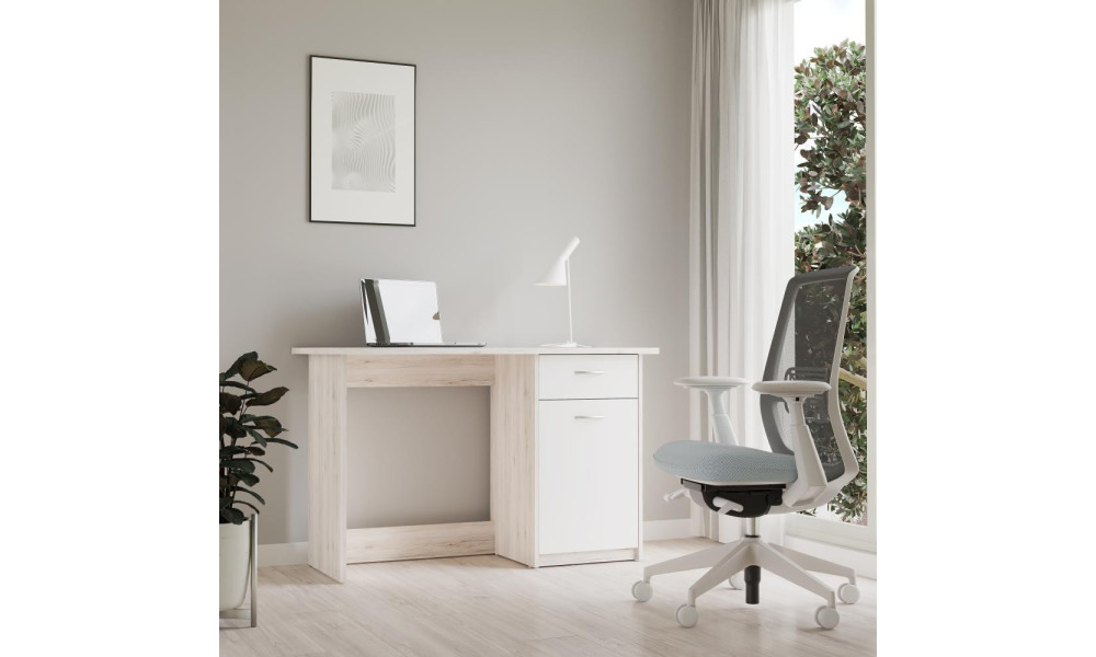 BALI - Bureau 1 tiroir 1 porte décor imitation chêne sonoma / blanc 