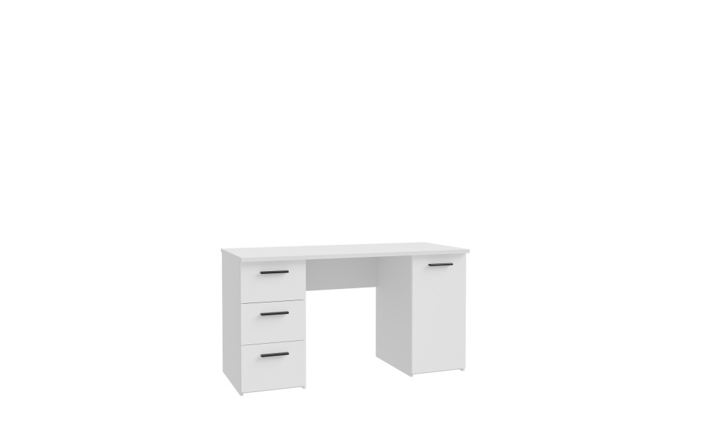 NELL - Bureau droit 3 tiroirs 1 porte 1 tablette décor blanc 