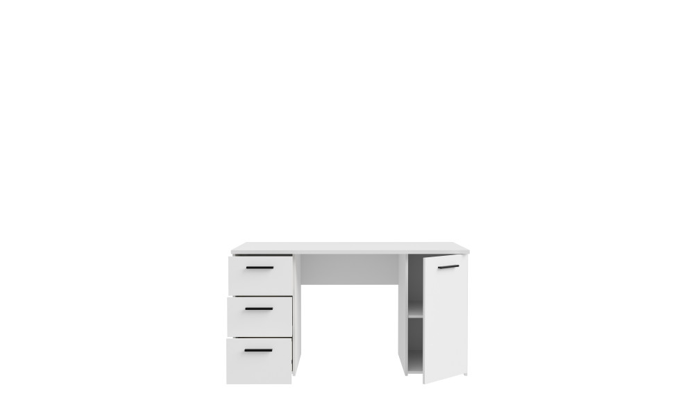 NELL - Bureau droit 3 tiroirs 1 porte 1 tablette décor blanc 