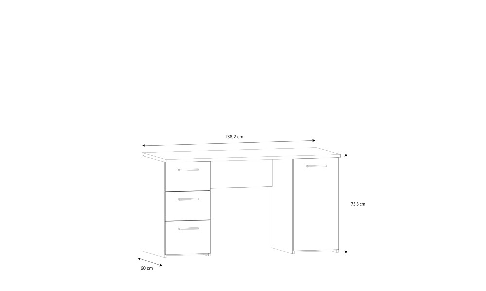 NELL - Bureau droit 3 tiroirs 1 porte 1 tablette décor blanc 