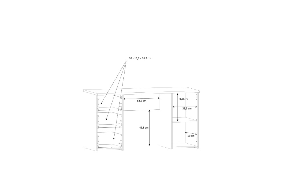 NELL - Bureau droit 3 tiroirs 1 porte 1 tablette décor blanc 