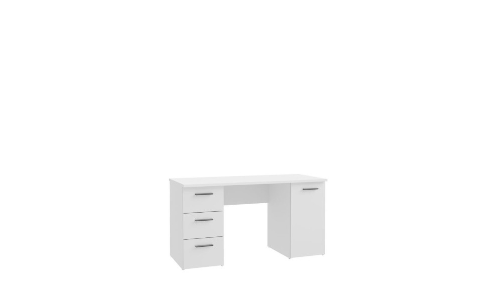 NELL - Bureau droit 3 tiroirs 1 porte 1 tablette décor blanc 