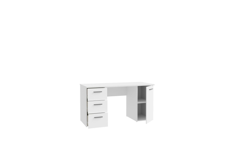 NELL - Bureau droit 3 tiroirs 1 porte 1 tablette décor blanc 
