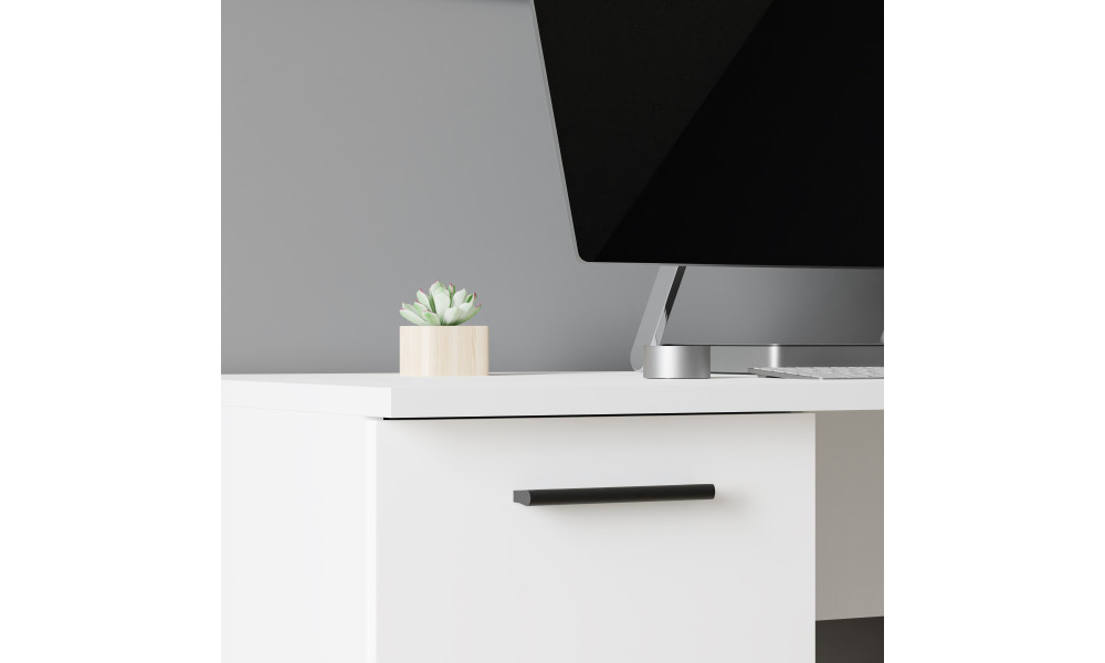 NELL - Bureau droit 3 tiroirs 1 porte 1 tablette décor blanc 