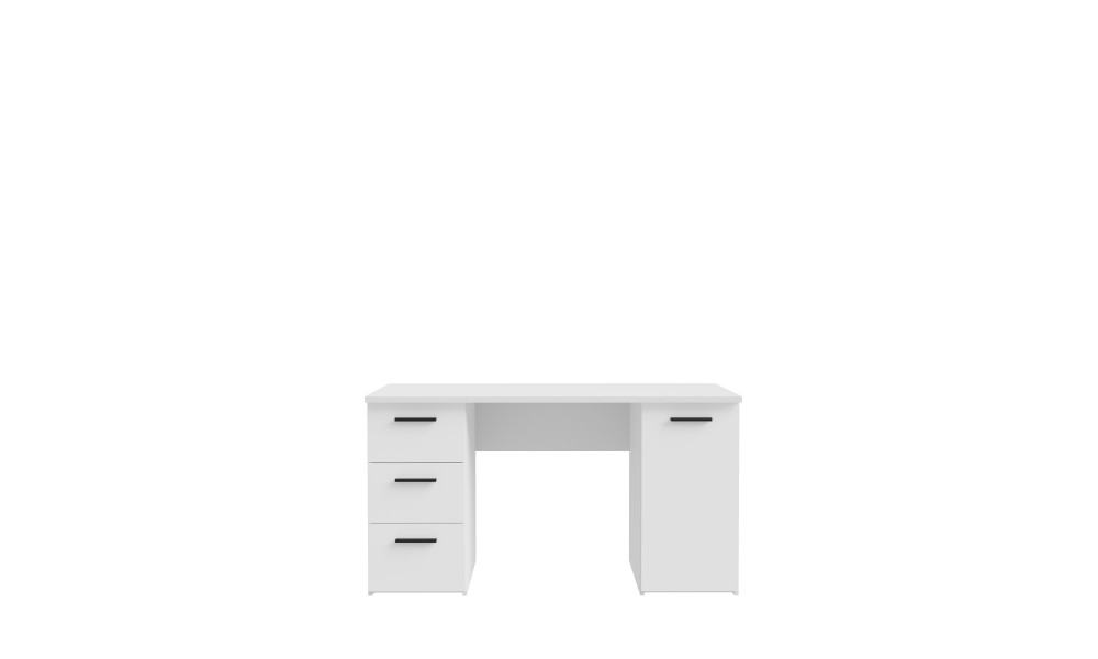 NELL - Bureau droit 3 tiroirs 1 porte 1 tablette décor blanc 