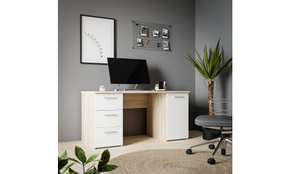 NELL - Bureau droit 3 tiroirs 1 porte 1 tablette imitation chêne sonoma / blanc 