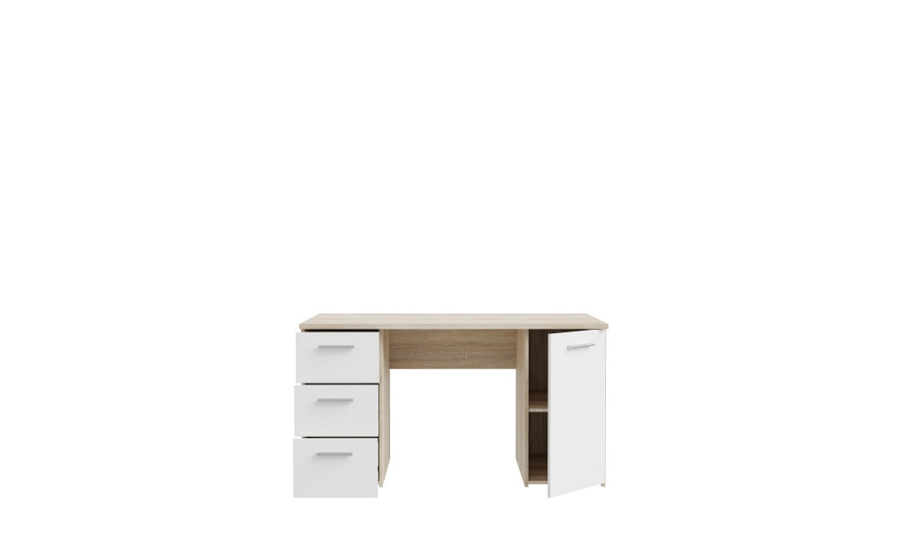 NELL - Bureau droit 3 tiroirs 1 porte 1 tablette imitation chêne sonoma / blanc 