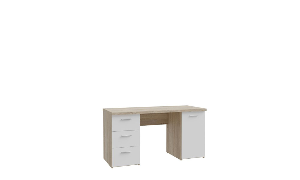 NELL - Bureau droit 3 tiroirs 1 porte 1 tablette imitation chêne sonoma / blanc 