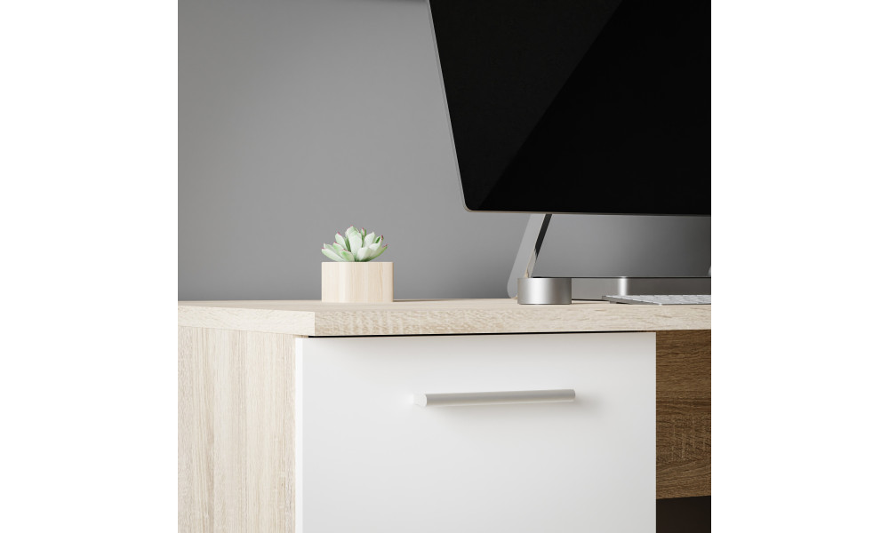 NELL - Bureau droit 3 tiroirs 1 porte 1 tablette imitation chêne sonoma / blanc 