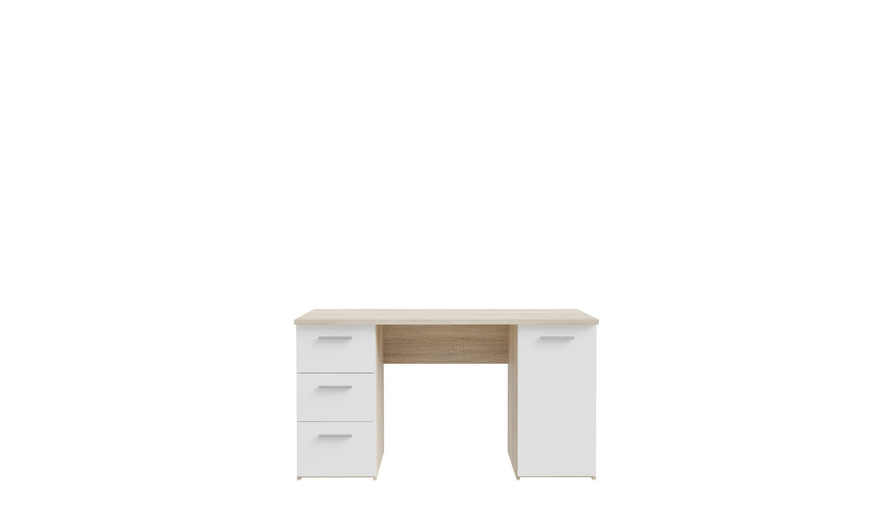NELL - Bureau droit 3 tiroirs 1 porte 1 tablette imitation chêne sonoma / blanc 