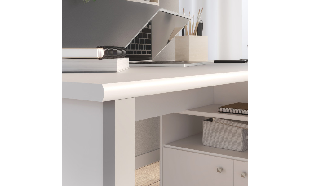TAIMA - Bureau d'angle gauche décor blanc mat / gris 