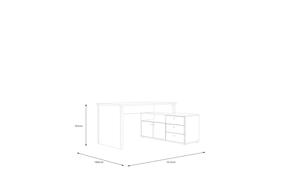 TAIMA - Bureau d'angle gauche décor blanc mat / gris 