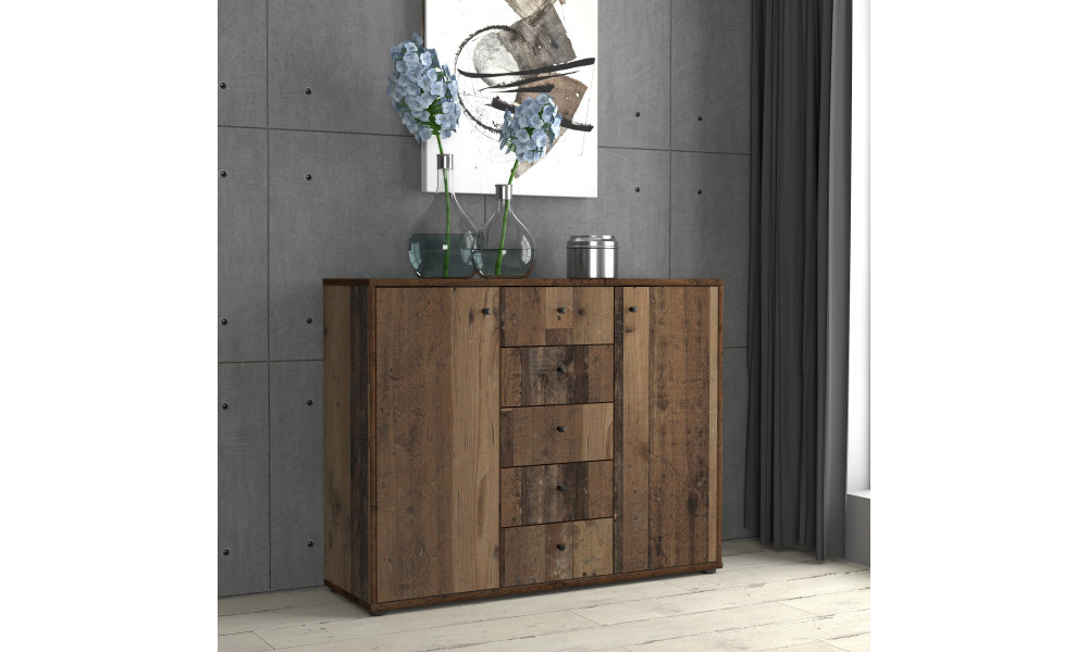 TAIMA - Commode 2 portes 5 tiroirs 