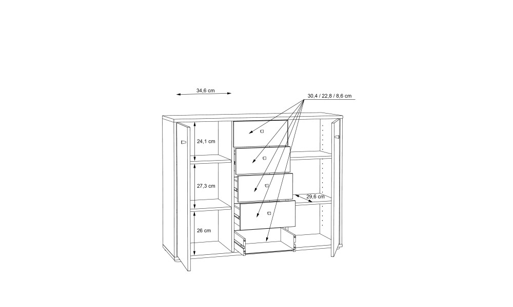 TAIMA - Commode 2 portes 5 tiroirs 