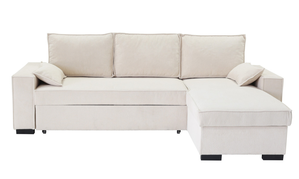 MARYAM - Canapé d’angle convertible réversible avec méridienne coffre et coussins déco 
