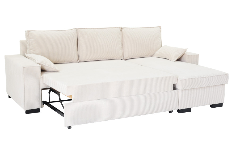 MARYAM - Canapé d’angle convertible réversible avec méridienne coffre et coussins déco 
