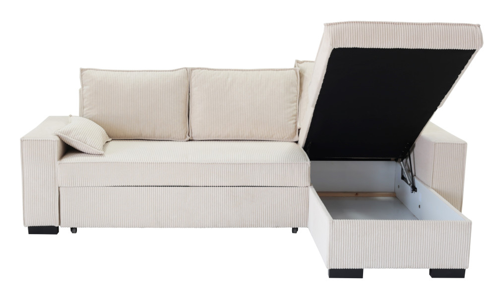 MARYAM - Canapé d’angle convertible réversible avec méridienne coffre et coussins déco 
