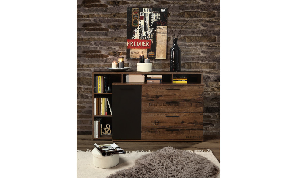 MICHELLE - Commode gauche 1 porte 1 tablette 4 tiroirs 5 niches 