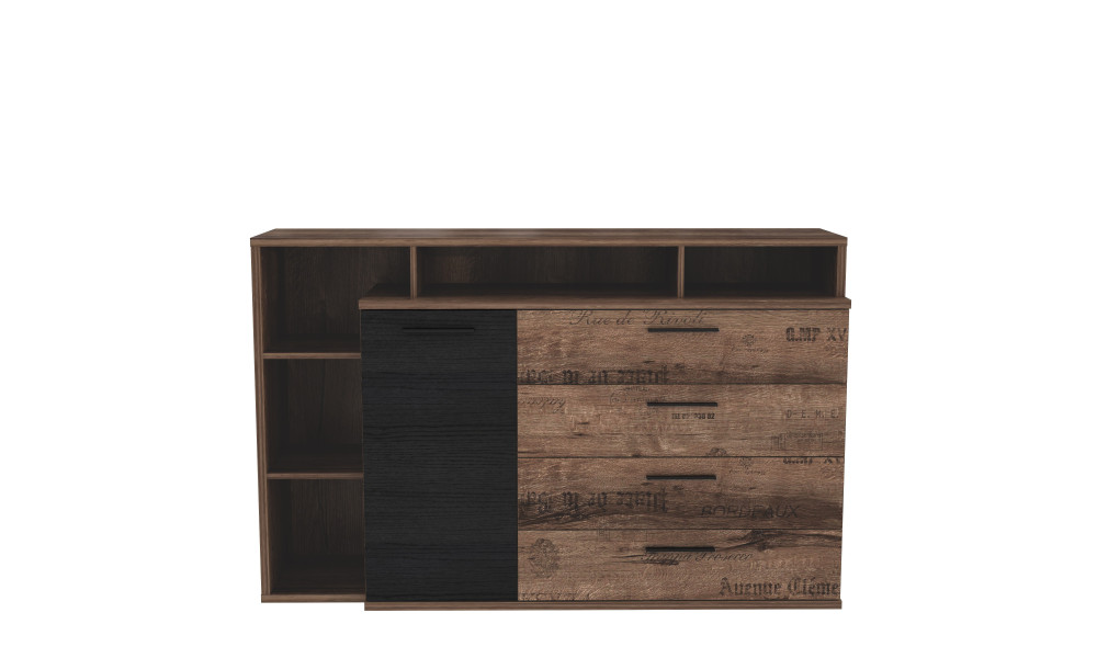 MICHELLE - Commode gauche 1 porte 1 tablette 4 tiroirs 5 niches 
