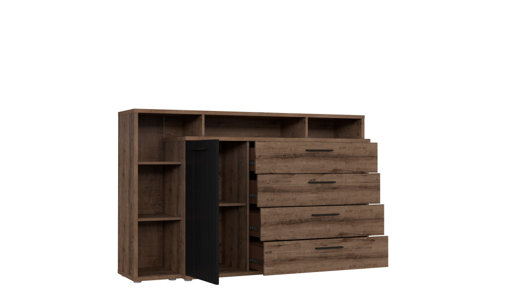 MICHELLE - Commode gauche 1 porte 1 tablette 4 tiroirs 5 niches 