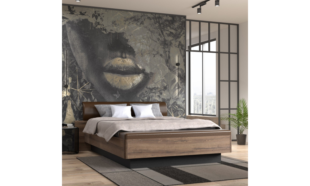 MICHELLE - Lit pour couchage 160x200 (sans sommier ni matelas) avec banc de rangement 