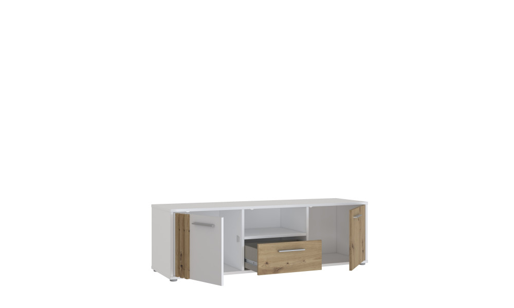 CARDIGANE - Meuble TV-Hifi 2 portes 1 tiroir 1 niche blanc / imitation chêne artisan 